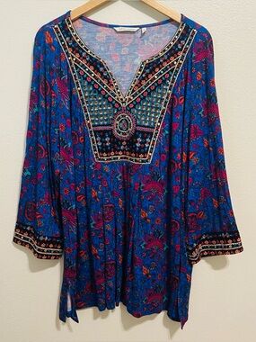 Soft Surroundings Tamuri Beaded Tunic Size 2X Boho Coastal Hippie Resortwear